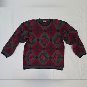 Vintage 80s Talbots Novelty Print Wool Sweater M